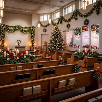 Christmas Church Banners Set - Sacred Scripture Sanctuary Wall Decor, 6 Pieces with Variation Christmas and Hole