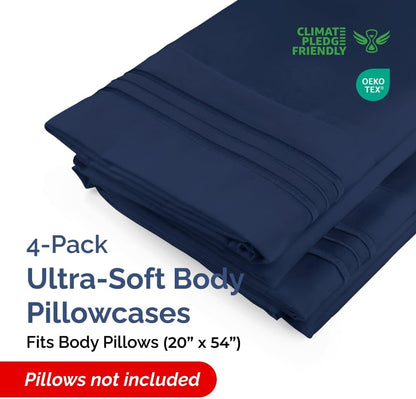 Skiennix Body Pillowcases Set of 4 | Soft, Breathable 20x54 Long Pillow Covers - Navy Blue, Machine Washable