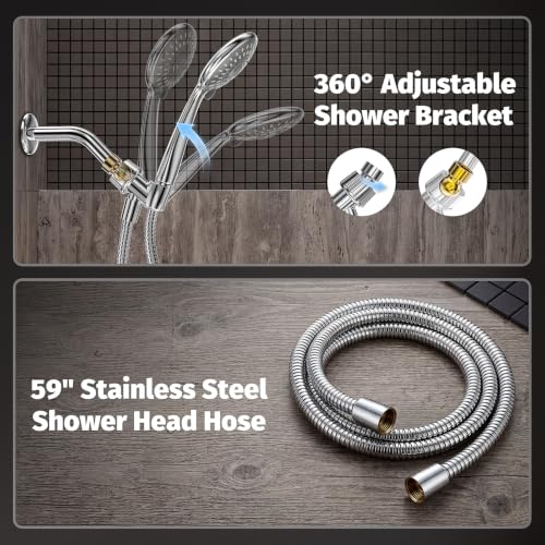 Rain Shower Head with Handheld Spray Combo - 8-Mode High Pressure Shower System, Brushed Nickel