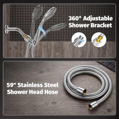 Rain Shower Head with Handheld Spray Combo - 8-Mode High Pressure Shower System, Brushed Nickel
