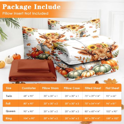 Queen Size Fall Comforter Set Sunflower Cow Bedding Soft Cozy Microfiber