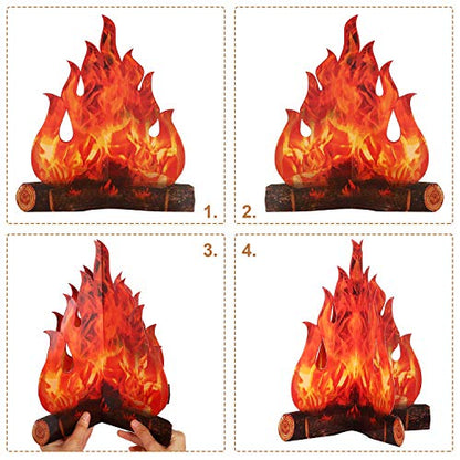 2 Sets 3D Cardboard Campfire Decorations - Red Orange, 12 x 10 Inch, Reusable Party Backdrop