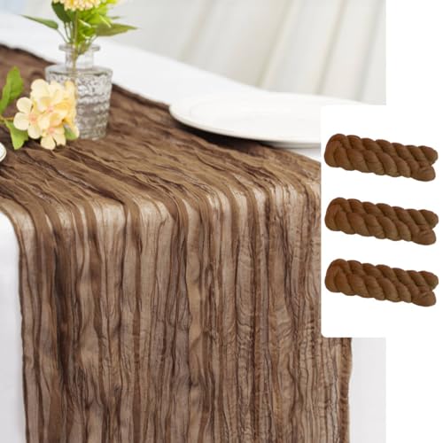 Brown Cheesecloth Table Runner 21x120 Inches - 3 Pack, Wedding & Party Decor