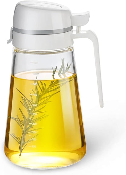 Skiennix Auto Flip Glass Olive Oil Dispenser - 22oz Clear Cruet with Measurement Scale