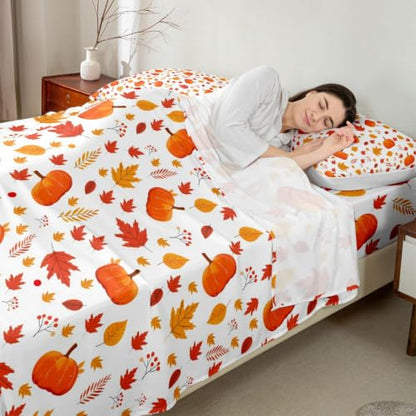 Happy Fall Kids Bed Sheets Set Queen Size - Yellow, Soft & Cute