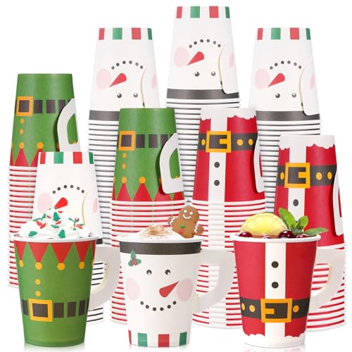 75 Pack Christmas Paper Cups with Handles - 9oz Disposable Holiday Cups