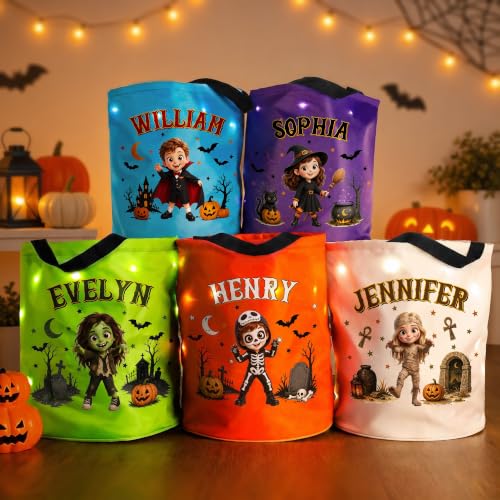 Personalized Cartoon Halloween LED Trick or Treat Bucket - Callie