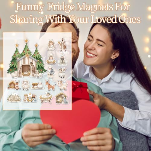 Wxiben Christmas Nativity Scene Refrigerator Magnets Set - 16 Peaceful Holiday Decor