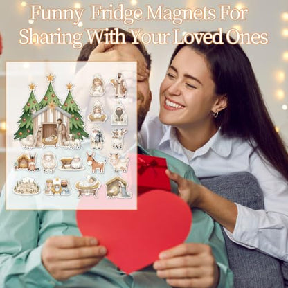 Wxiben Christmas Nativity Scene Refrigerator Magnets Set - 16 Peaceful Holiday Decor