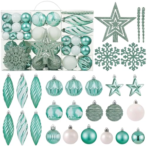 Assorted Mint Green Christmas Tree Ornaments Set - 100 Shatterproof Balls