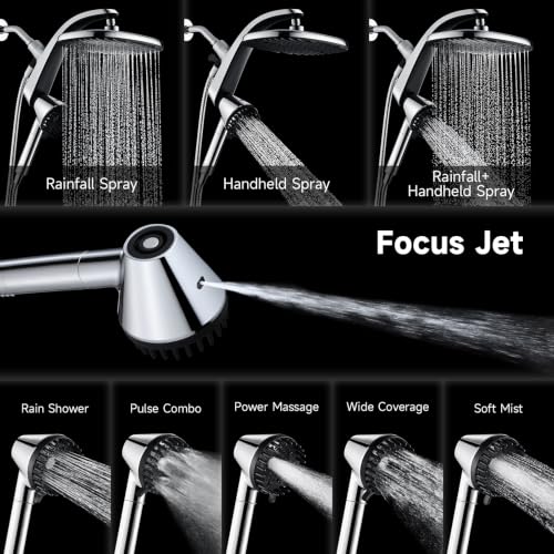 High Pressure Handheld Shower Head with Magnetic Docking and Filter - Silver 1.8 GPM