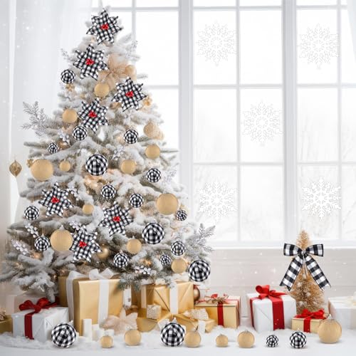 Lyrow Buffalo Plaid Christmas Tree Ornament Set - Black White, 94 pcs
