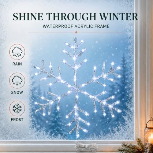 BRIGHTDECK 2 Pack Christmas Snowflake Window Lights - Cool White, Battery Operated