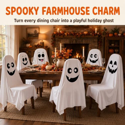 Halloween Ghost Pattern Chair Cover A4 - Washable Reusable Decorative Chair Protector