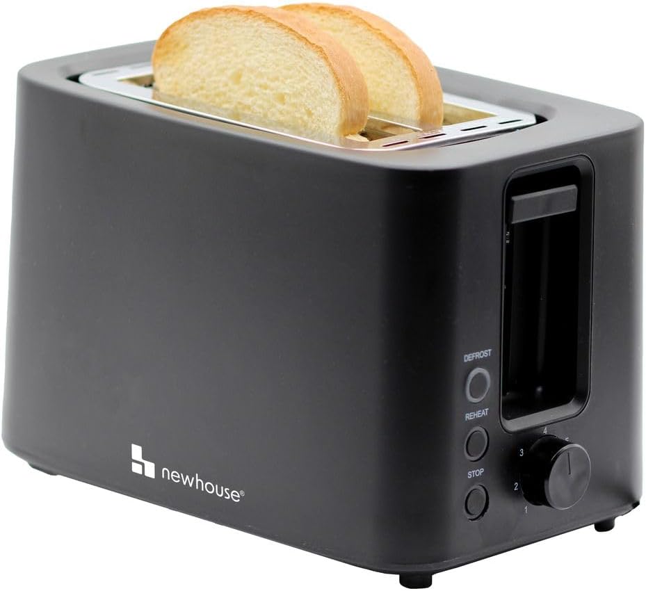 Newhouse 700W Black 2-Slice Toaster - Auto Pop-Up & Shut-Off | Cool-To-Touch Kitchen Essential