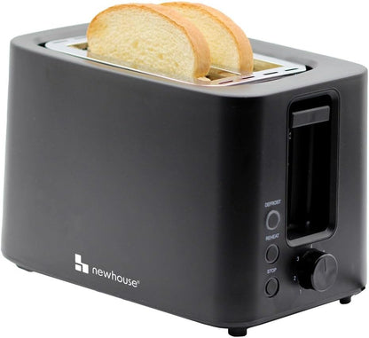Newhouse 700W Black 2-Slice Toaster - Auto Pop-Up & Shut-Off | Cool-To-Touch Kitchen Essential