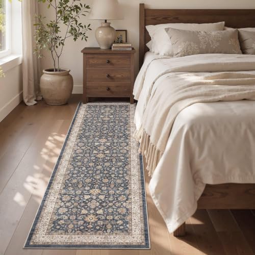Cotiled 2x6 Washable Non-Slip Vintage Blue Brown Runner Rug - Entry & Hallway