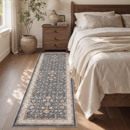 Cotiled 2x6 Washable Non-Slip Vintage Blue Brown Runner Rug - Entry & Hallway