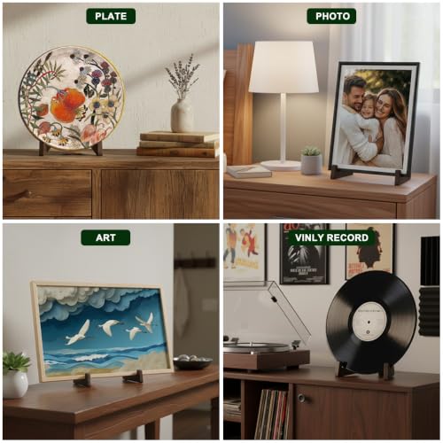 Wooden Display Stand for Plates Photos Art Vinyl Records - Rustic Adjustable Easel