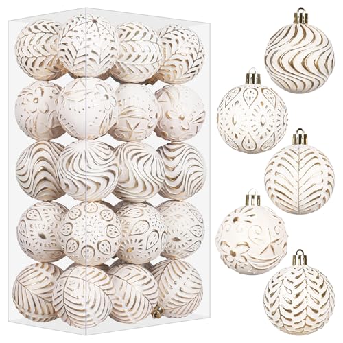 White and Gold Christmas Ornament Set - 30pcs Holiday Tree Decorations
