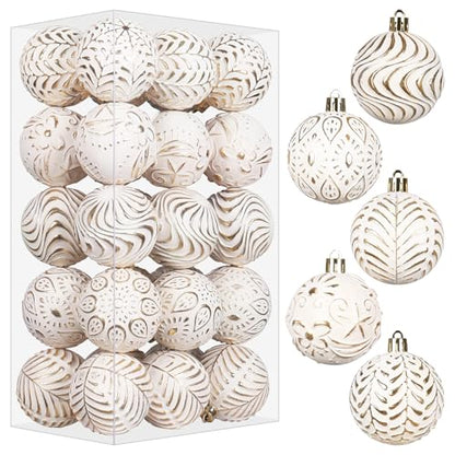 White and Gold Christmas Ornament Set - 30pcs Holiday Tree Decorations