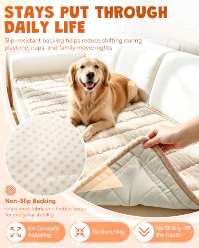 Khaki Couch Cover 24x47 Inches Non-Slip Washable Sofa Protector - The Pawbaby
