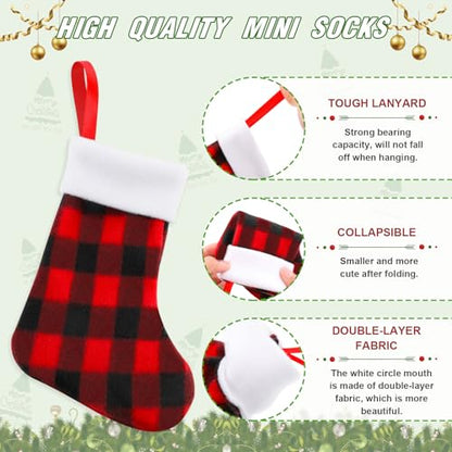 Christmas Mini Stockings Buffalo Plaid 7 Inch Red Green Set of 48 - Holiday Decor