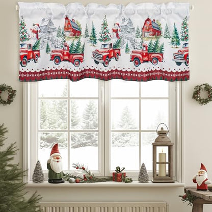 Christmas Kitchen Window Curtain 18x54 Inch Red Xmas Valance with Rod Pocket - Holiday Decor