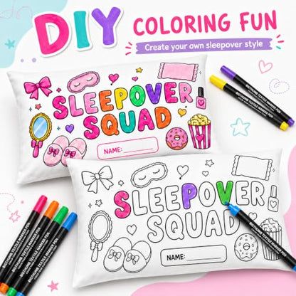 Sleepover Coloring Pillowcase Set with Markers - 6 Pack Kids Party Activity