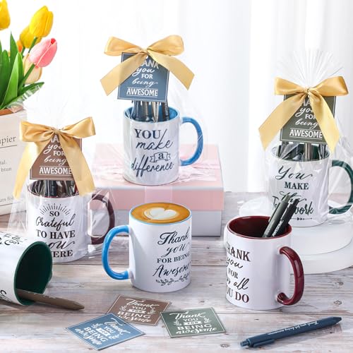 Employee Appreciation Mug Gift Set - 12 Blue Green Brown Classic Styles