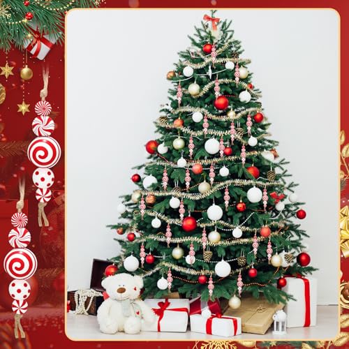 24 Christmas Candy Cane Wooden Ornaments for Holiday Decor