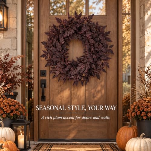 Fall Front Door Wreath with Plum Leaves - Seasonal Autumn Decor