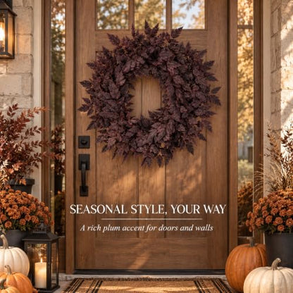 Fall Front Door Wreath with Plum Leaves - Seasonal Autumn Decor