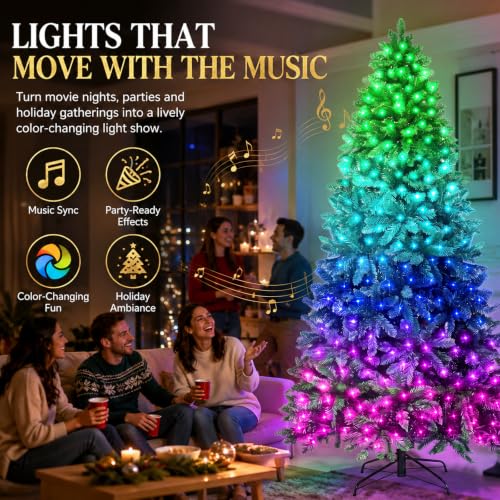 7.5FT Pre-Lit Artificial Christmas Tree with RGB LEDs - Green, Remote Control