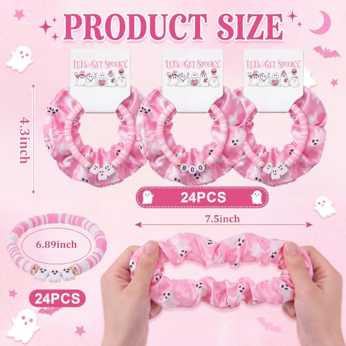 Pink Halloween Hair Scrunchies and Beaded Bracelets Gift Set - Spook Variation