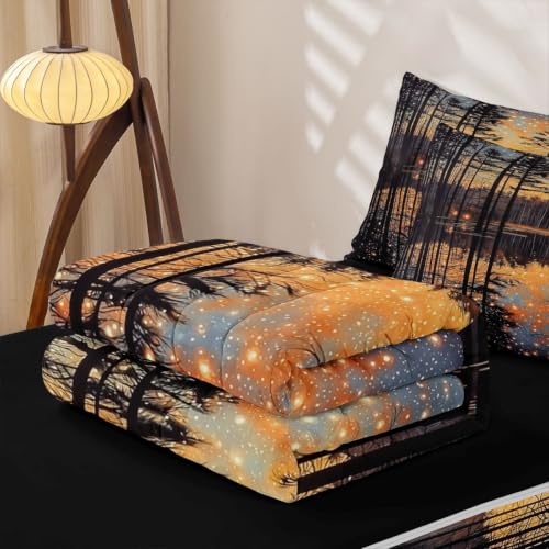 Twin Zipper Bedding Set with Comforter Sheets & Pillowcases - Black Orange