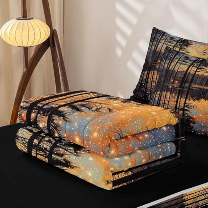 Twin Zipper Bedding Set with Comforter Sheets & Pillowcases - Black Orange