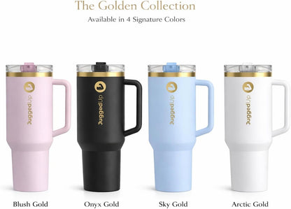 Skiennix 40oz Insulated Stainless Steel Tumbler - Leak-Proof Travel Mug with Handle & Straw Lid | Blush Gold