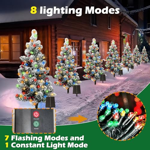1 Pack Solar Christmas Tree Outdoor Lights with 100 LEDs - 8 Modes, Pine Cones & Berries