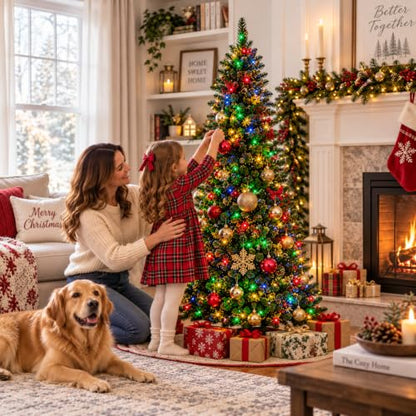 Hinged Artificial Christmas Tree 6ft with Dual-Color Lights - Classic Green