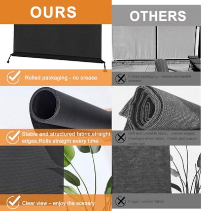 Outdoor Roller Shades 36W x 84H Black Solar Fabric Spliced Pole