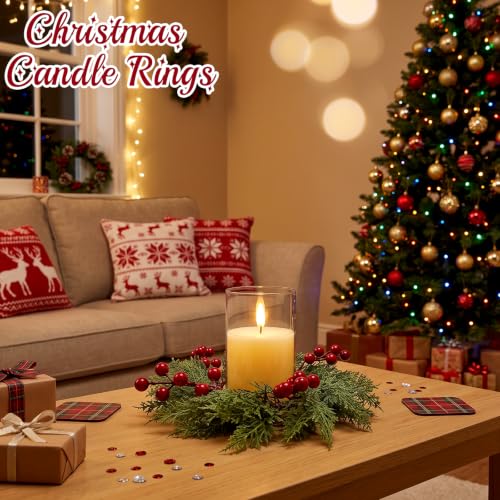 Christmas Candle Wreaths with Red Berries - Pack of 24, 3.7 Inch