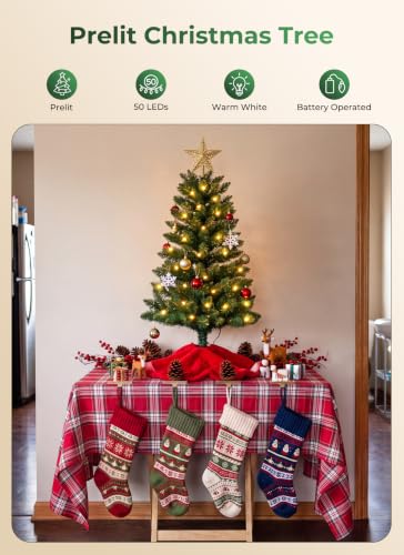 3FT Artificial Small Christmas Tree - Prelit Mini Tabletop Tree, Green, 3ft - Brightown