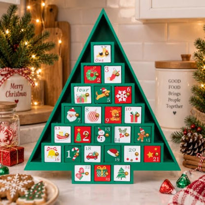 Wooden Christmas Advent Calendar with 24 Drawers - Holiday Countdown Decor