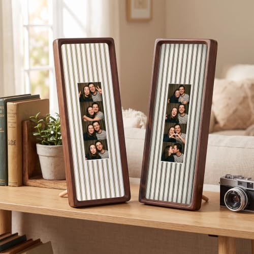 2 Pcs 12x6 Inch Photo Booth Frames with Mat for Photo Strips - Walnut Wood