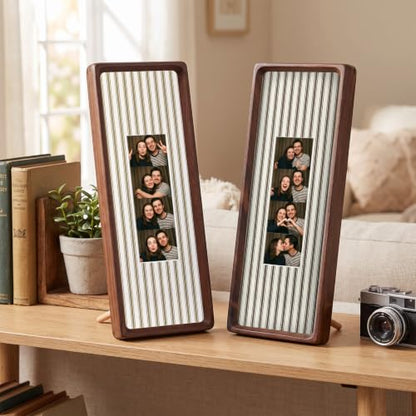 2 Pcs 12x6 Inch Photo Booth Frames with Mat for Photo Strips - Walnut Wood