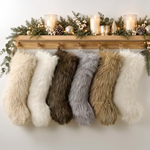 Luxury Plush Holiday Stockings Set of 6 - 18 Inch Christmas Home Decor