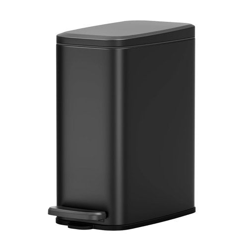 Cesun Stainless Steel Slim Trash Can - 6L Soft Close Lid & Foot Pedal | Black Wastebasket for Bathroom & Office