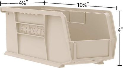Akro-Mils Plastic Storage Bins - Space-Saving Stackable Organizers for Garage & Pantry | 11" L x 4" W x 4" H, Stone, 12-Pack
