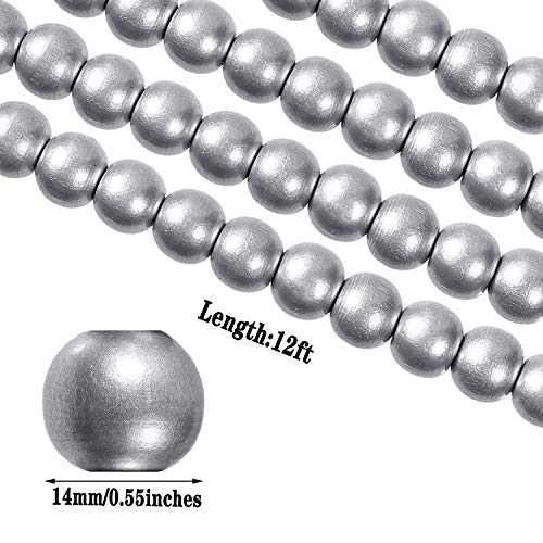 12 Feet Wooden Bead Garland for Christmas Tree Decor - Silver Gray